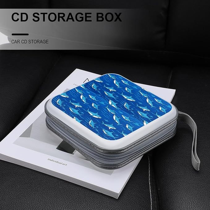 Sturdy DVD Case Blue Shark CD Holder Organizer Binder 40 Capacity | Disc Wallet Blue Shark Dustproof, Shockproof, Zipper Closure for Car Home Office