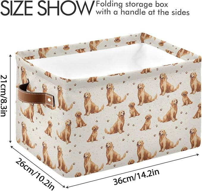 Wamika Golden Retriever Dog Storage Basket Fabric Pet Toys Baskets Cute Puppy Dogs Open Home Storage Bins Boxes Foldable Organizer Bag for Pet Bathroom Shelf Closet Baskets 16×12×8 Inches 2 Pack