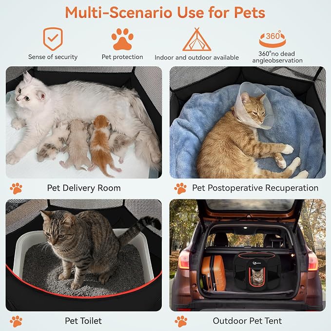 Siedihit Black Dog Cat Playpen, Puppy Pet Playpen Indoor for Small Dog | Crate Tent Cage Outdoor, Portable Pop Up Dogs Enclosure Kennel with Carrying Case for Dogs/Cats/Rabbits