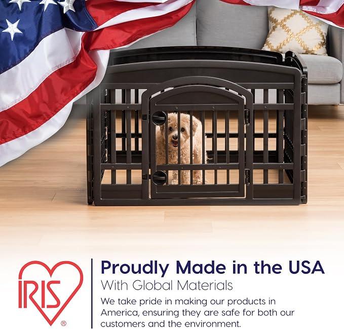 IRIS USA 4-Panel Dog Playpen, Pet Enclosure, Black | Pet Containment, Configurable Layout, Multi-Shape Setup, Custom Pen Configuration, Stable Non-Tip Base, Tool-Free Assembly