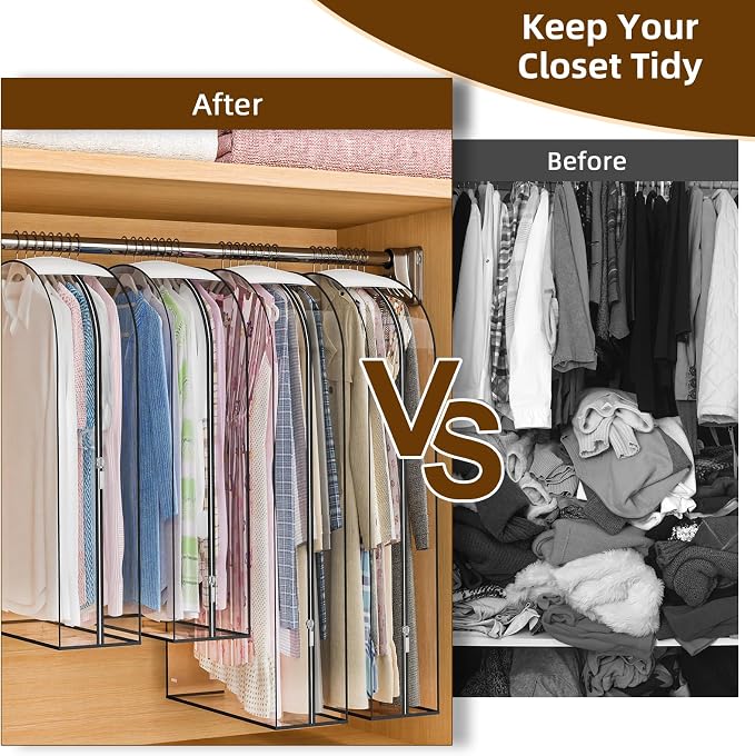 Clear Garment Bags for Hanging Clothes, 4-Pack, 2x43"+2x60" | Upgraded thickened clear garment bags with 10" gusset for closet storage of shirts, coats, dresses