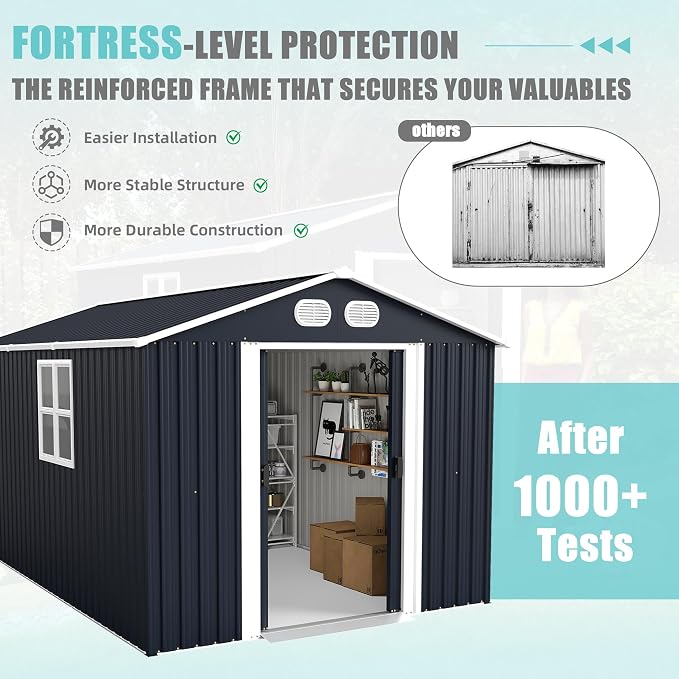 8x12 FT Outdoor Storage Shed, Metal Storage Shed with Lockable Door & Air Vents, Heavy-Duty Storage Tool Shed, Backyard Shed for Mowers, Bikes, Pool Gear, Dark Grey
