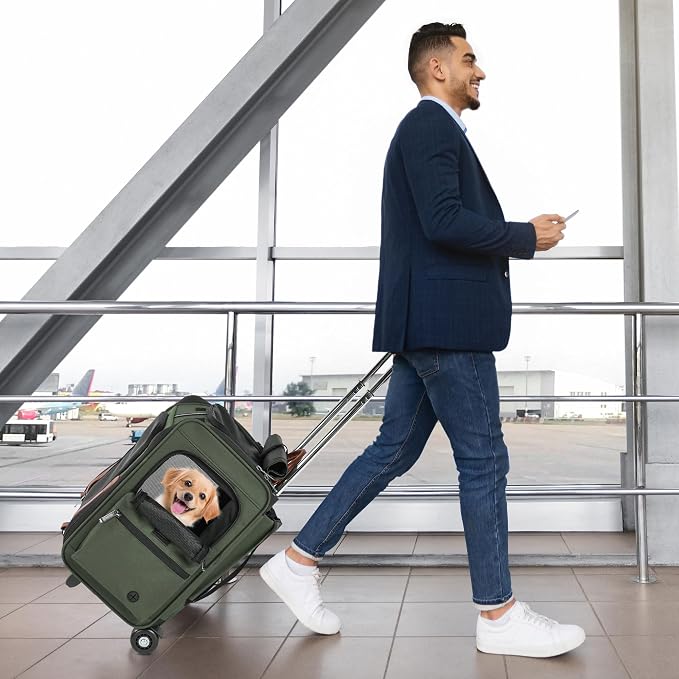 EliteField Deluxe Rolling Backpack Dog & Cat Carrier (2-Year Warranty) | Airline Approved, Waterproof Fabric, Scratch-Resistant Mesh, Retractable Handle, Wheels, Built-In Leash