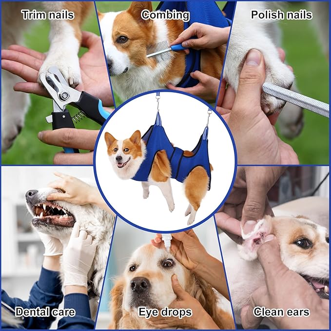 Kkiimatt Dog Grooming Hammock XL Size Hanging Harness for Nail Clipping/Trimming, Dog Hammock for Nail Trim with Clipper, Groomin Sling Holder Hanger Wide Strap Sewed