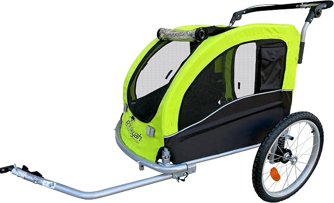 Booyah Large Pet Bike Trailer Dog Stroller & Jogger with Shocks Non Tipping. Green/Yellow