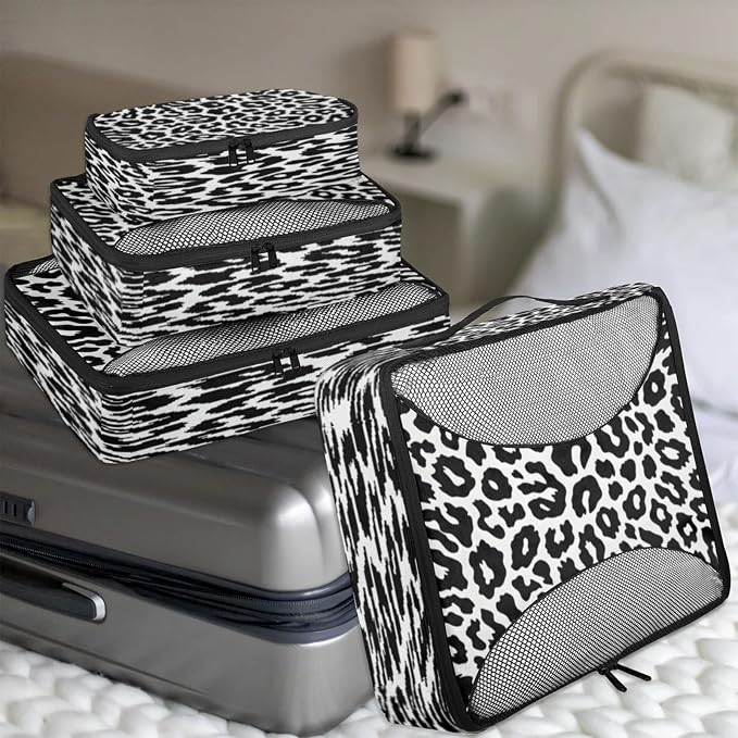Packing Cubes for Travel, Leopard Textures Travel Luggage Packing Organizers for Women Men, Large Custom Toiletries Bag for Clothes Shoes, Leopard Print