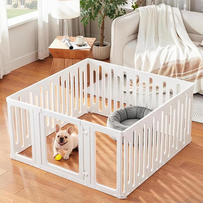 Acrylic Dog Playpen Indoor, Puppy Pens for Small Dogs & Puppies, 15 Panels | Easy Assemble, DIY Flexible Shape Dog Pen with Plastic Fence, Pet Exercise Pin for Small Animals, 24''Tall