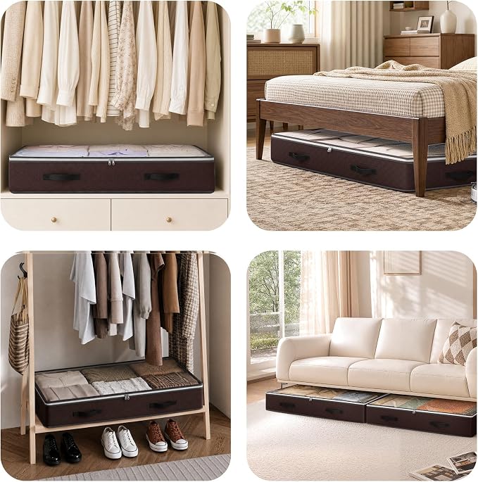 6 Pack 95L Under bed Storage Containers Brown | Underbed Storage Bags for Blankets, Towels, Comforter, Sweaters, Linen Sheets, Wrapping Paper
