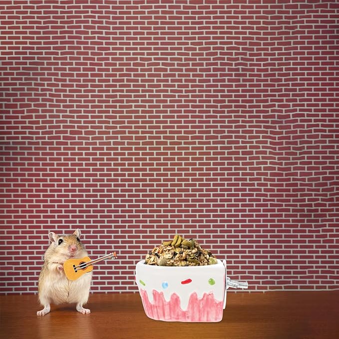 Hamster Wall Mounted Ceramic Feeding Bowl for Food and Water | Pink Feeder Bowl, Washable Design, Helps Reduce Spills, Suitable for PET Feeding by Owners