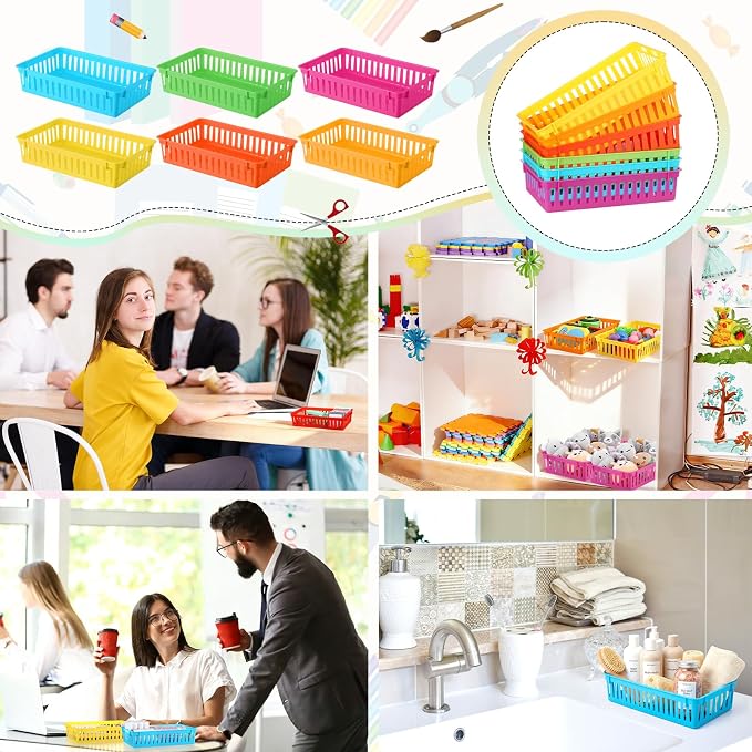 Wenqik Set of 12 Small Plastic Baskets for Organizing, Colorful