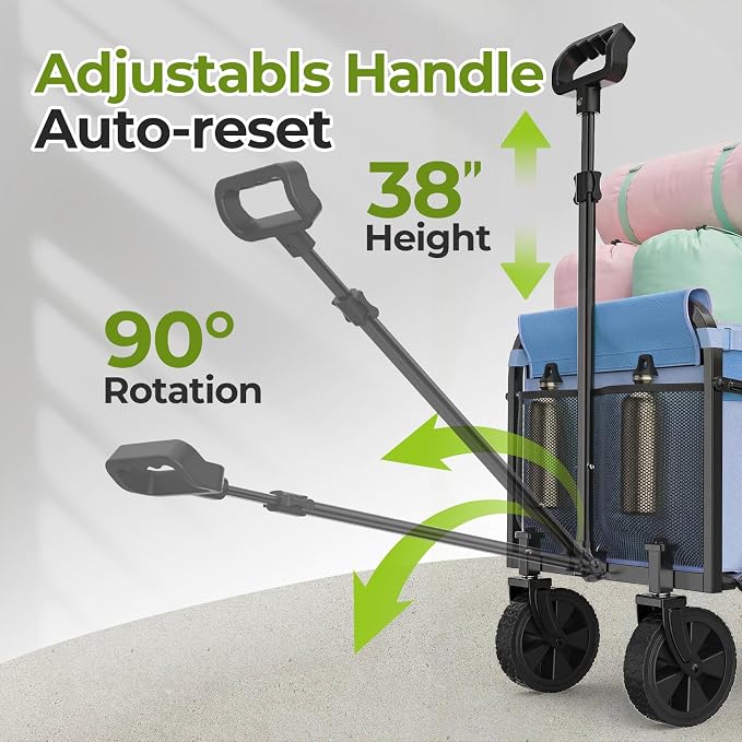 Small Collapsible Wagon Cart, Lightweight Portable Foldable Wagon with Wheels, 220lbs Utility Cart for Grocery, Light Camping, Sports, Easy to Fold & Store (Blue)