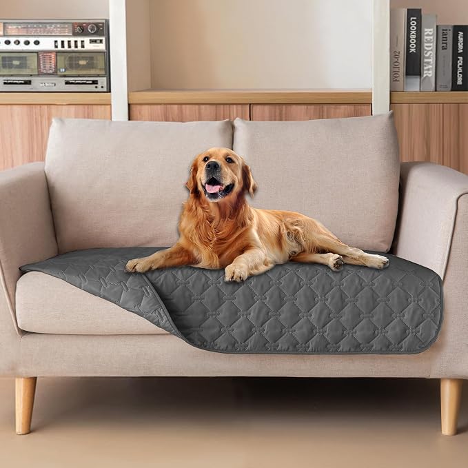 gogobunny 3X Stronger Waterproof Pet Blanket, Scratch Proof Furniture Protector for Dogs Cats, Reversible Cover 32x53 Inch, Dark Grey