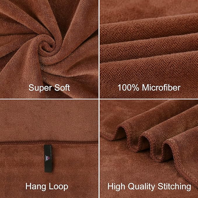 JML Large Bath Towels Set of 2, 30" x 60", Oversized, Soft, Absorbent, Fast Drying Microfiber Bathroom Towel for Sauna, Salon, Hotel, Sport, Fitness, Yoga, Brown