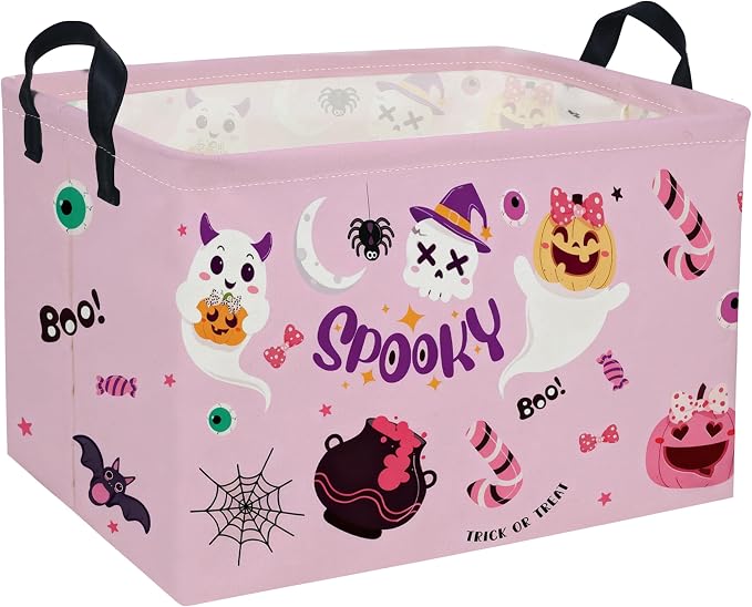 Rectangle Kids Baskets Halloween Basket Pink Storage Bin Fish Box for Room Decor Gift Basket(Pink halloween)