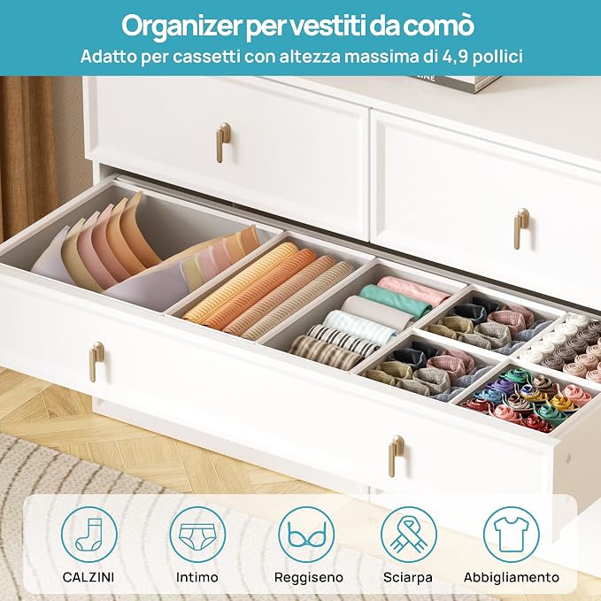 Vtopmart 12 Pack Baby Clothes Organizer, Dresser Drawer Organizer for Baby Clothing, Foldable Fabric Closet Drawer Storage Bins, Dresser Dividers for Bra, Socks, Ties, Scarf | Nursery Drawer Storage, Baby Clothing Organization, Foldable Fabric Bins, Dr...