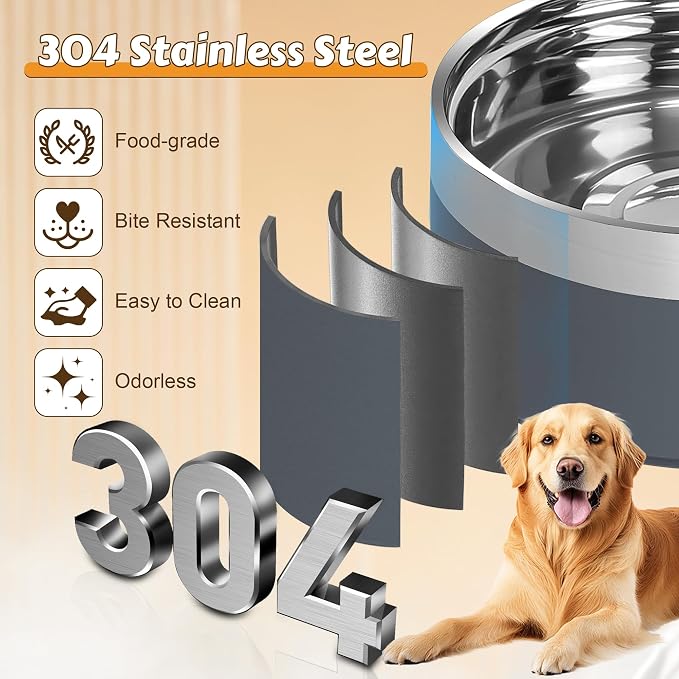 UPSKY 27oz Elevated Stainless Steel Dog Bowls Non-Slip Wooden Stand Grey | Double Bowls, Raised Feeding, Reduces Neck Strain, For Small & Medium Dogs, Food and Water Use Indoor & Outdoor