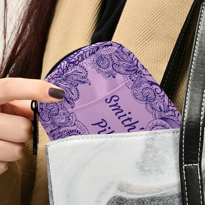 Custom Pill Box 7 Day Pill Case Bag Purple Floral Paisley Personalized Name Travel Pill Organizer Bag with Zipper Portable Weekly Case Compact Size for Vitamin Supplement Holder