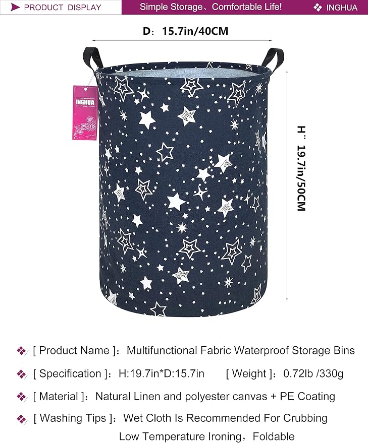 Star Fabric Storage Bin Nursery Organizer Basket | Organizer Bin Dirty Clothes Collapsible Waterproof for College Dorms, Boys and Girls Bedroom,Bathroom