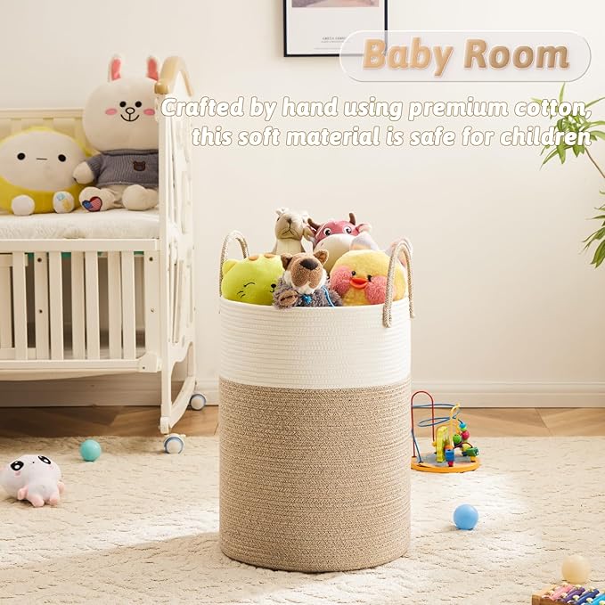 Artfeel Laundry Basket,Woven Cotton Rope Laundry Hamper,100L for Decorative Storage of Dirty Clothes,Toys and Blankets in Bathroom,Baby Room and Living Room