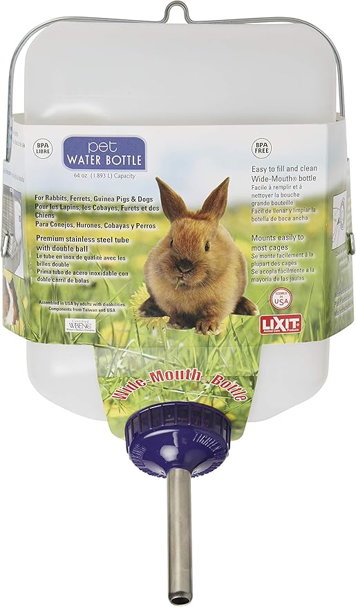 Lixit® All-Weather Rabbit Water Bottle - 64 Ounce Widemouth Cage Water Bottles for Rabbits, Ferrets, Guinea Pigs, Rats, and Other Small Animals (White, 64 Ounce)