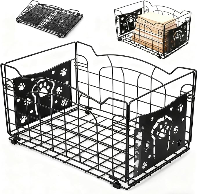 Tlence 14" Large Wire Baskets for Organizing, Metal Open Storage Bin with Handles, Foldable Kitchen Pantry Organizer, Farmhouse Decor for Cabinets Closets Shelves Laundry Room Bathroom Picnic