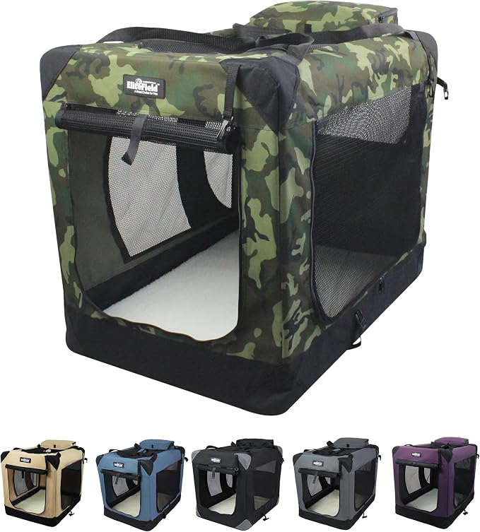 EliteField 3-Door Soft Dog Crate with Bed & Carrying Bag (2-Year Warranty) | 3 Mesh Doors, Steel Frame, Removable & Washable Crate Cover and Bed Cover, Storage Pockets, Indoor/Outdoor, Foldable