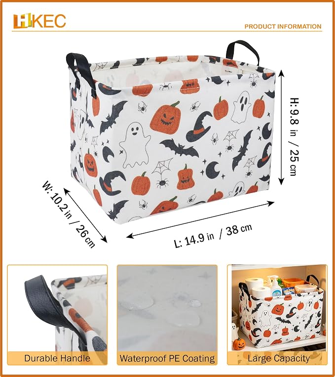 Rectangle Storage Basket with Handles,Collapsible Storage Bin,Books Box,Gift Basket(Original Halloween)
