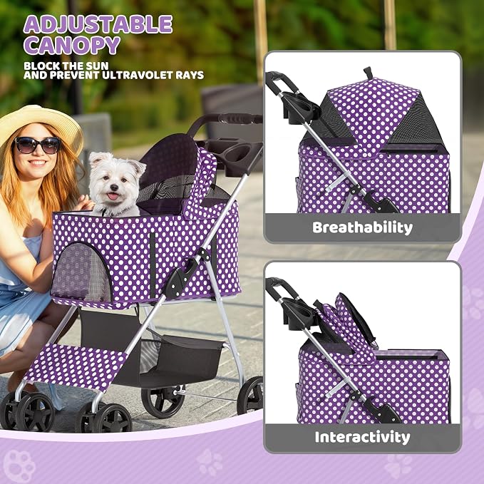 Magshion 3-in-1 Foldable Pet Stroller for Small to Medium Dogs and Cats | Dog Travel Jogger with Detachable Carrier, Cup Holder & Storage Basket, For Small/Medium Dogs & Cats Up to 33 lbs