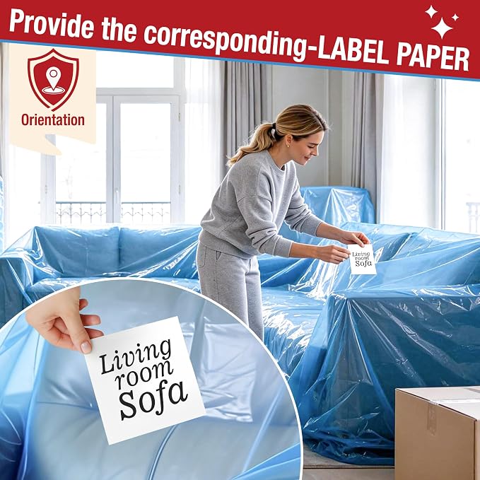 Extra Large Couch Loveseat Moving Cover for Storage Transportation | Sofa Couch Clear Plastic Moving Cover with Labels, Waterproof and Dust Proof, Bag Open Size 68x 62 x 42 Inch, Blue