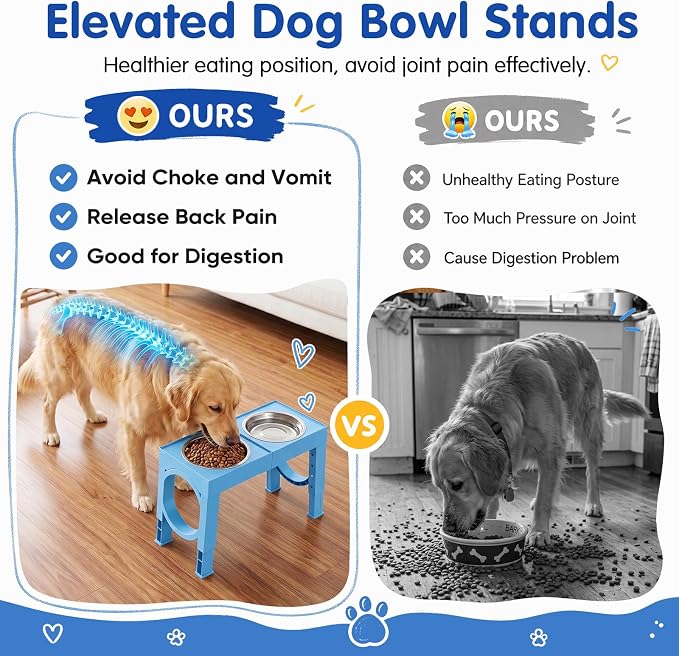 XIAZ Elevated Dog Bowls Large Breed Raised Dogs Bowl Stand Large/Medium Sized Dog Stainless Steel Food Water Bowl Stands 5 Heights Adjustable 9/11/12/15in Pet Feeder Dish Station