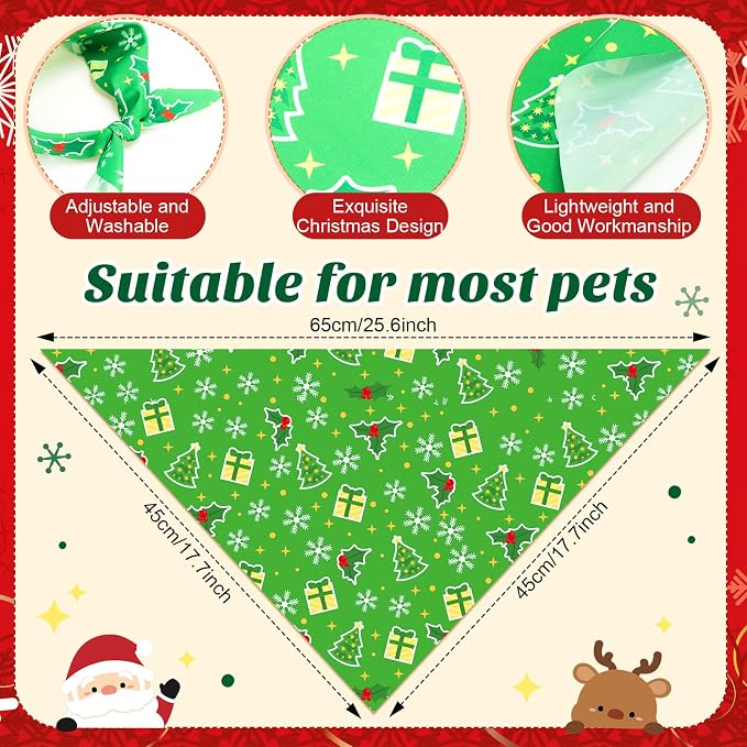 100 Pcs Christmas Dog Bandanas Bulk Xmas Red and Green Bandanas for Dogs Triangle Kerchief Bibs Scarf Set for Pet Christmas Costume Photo Props Accessories Pet Shops Groomers Owners, 25 Styles
