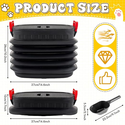 Reallnaive Portable Litter Storage Container with 1 Shovel Leakproof Multi Purpose Sealable Retractable Bucket with Airtight Lids Handle Leakproof Telescopic Cat Litter Container with Wheels for Bin