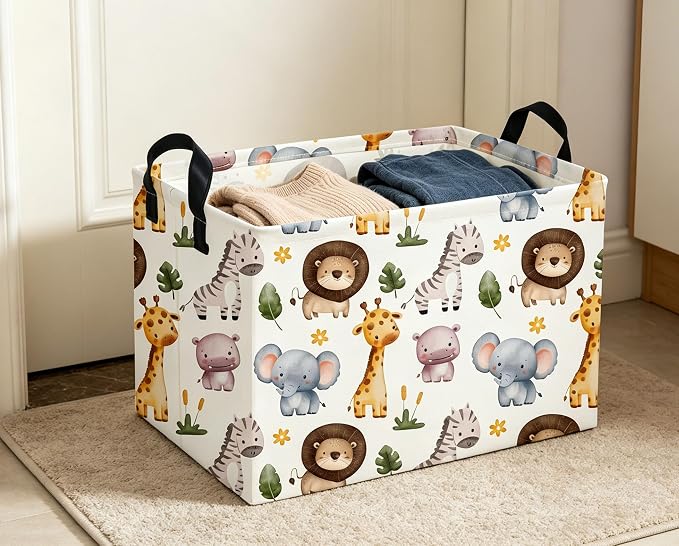 Rectangular Animals Storage Baskets Cute Basket Storage Bin Zoo Room Decor for Home(Zoo)