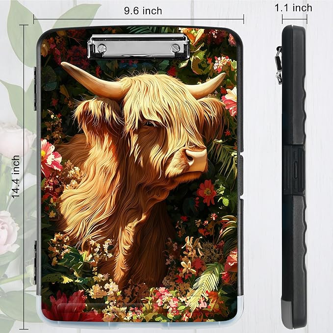 A4 Clipboard with Storage Pen Holder, Clipboards Organizer Nursing Clipboard Foldable File Folder Plastic Clipboard Folio Clip Board for Office Work Classroom Doctor, Grass Grass Field Cow