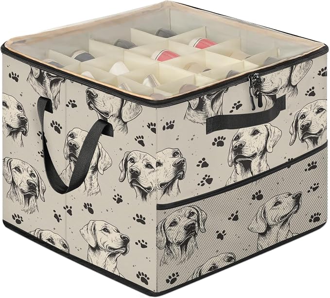 TropicalLife Lovely Dog Shoe Organizer for Closet | Animal Paw Print Foldable Shoe Storage Organizer Box Bin with Adjustable Dividers and Clear Cover, Fits up to 16-32 Pairs