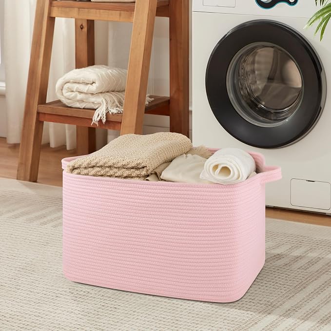 OIASKET 65L Extra Large Blanket Basket Living Room, 19.7"x15.8"x11.8" | Rectangle Woven Laundry Hamper, Nursery Blanket Storage Living Room, Toy Storage With Handle, Large Baskets for Organizing