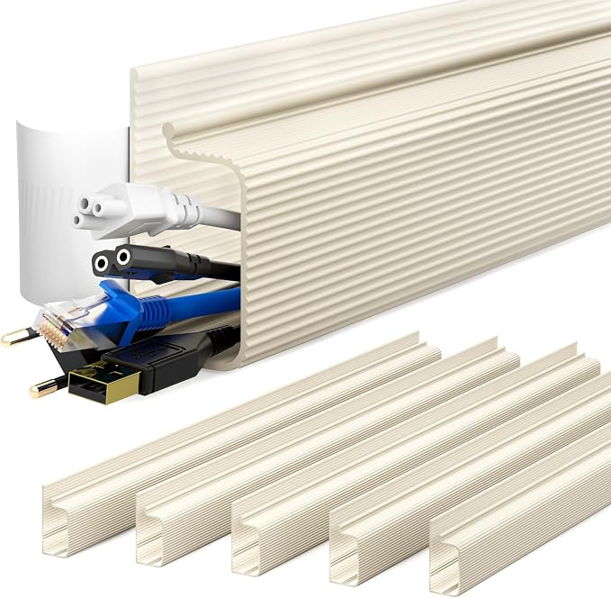 YECAYE Cable Management Under Desk, 94.2 in, Cable Raceway, Beige | Easy Install Adhesive Mount, Cord Hider, Cord Organizer, Child & Pet Proof,Wire Management,for Office Organization