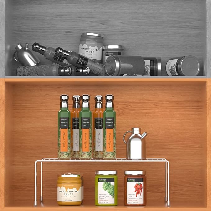 Set of 6 Large (15.7 x 9.4 Inch) Kitchen Cabinet Organizer Shelf, Wire Freezer Storage Shelves Rack, Rustproof Steel Metal Shelf Riser for Dish Plates Pantry Cupboard Organization, Chrome
