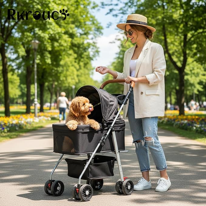 3 in 1 Pet Stroller for Dogs Cats Foldable Jogger with Detachable Carrier