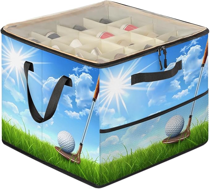 TropicalLife Sports Golf Ball Shoe Organizer for Closet | Foldable Shoe Storage Box Bin 16-32 Pair Shoe Storage for Sneakers, Boots & Heels with Adjustable Dividers, Clear Cover