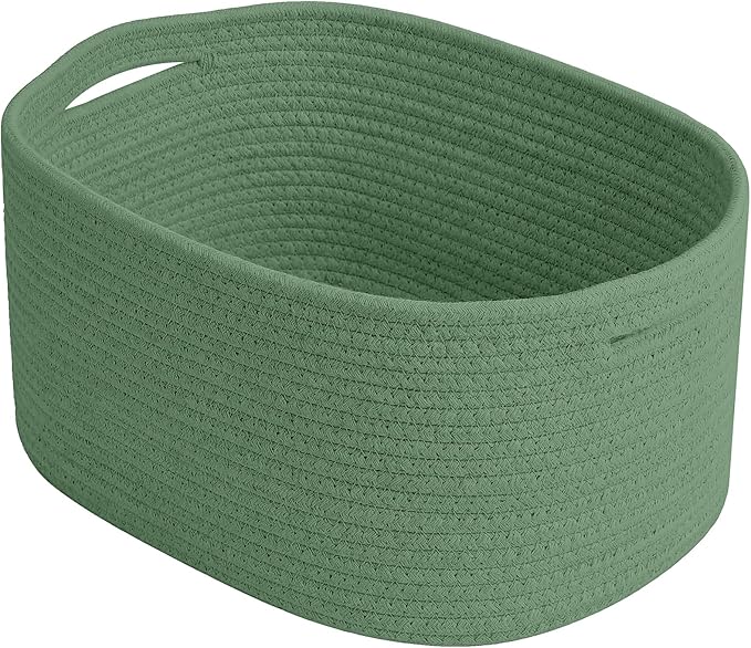 ECDYQXVU 15x10x9 Inch Woven Cotton Rope Storage Basket, 1 Pack | Foldable Design, Built-in Handles, Space-saving Organizer for Living Room, Bedroom, Laundry, Shelves, Clothes, Towels