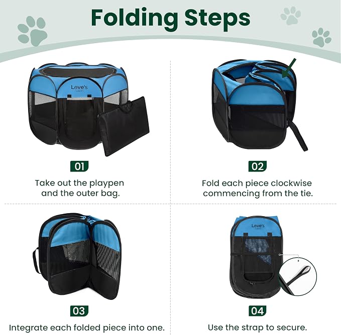 Love's cabin Pet Puppy Dog Playpen, Small Dog Tent Crates Cage Indoor/Outdoor, Portable Playpen for Cat, Foldable Pop Up Dog Kennel Playpen with Carring Case, Removable Zipper Top, Blue