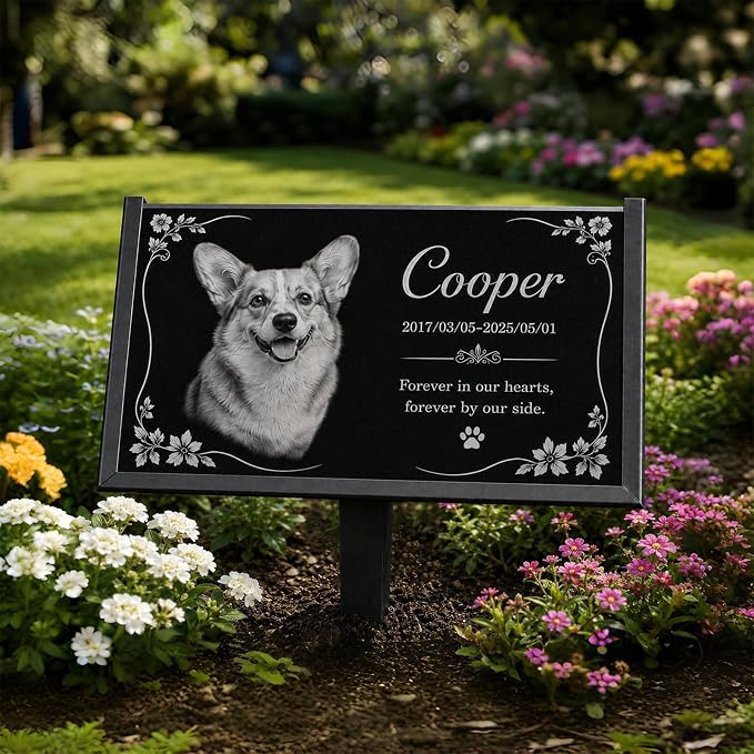 Personalized Pet Memorial Stone, Custom Granite Pet Grave Marker | for Dogs & Cats , Engraved Memorial Plaque with Photo Name Dates & Message, Indoor Outdoor Garden or Tabletop Display