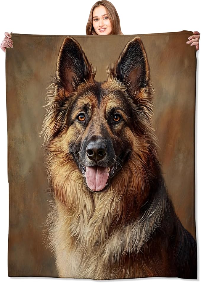 German Shepherd Blanket,60x80in,Realistic Dog Portrait Throw Blankets,Birthday Gifts for Kids Adult & Pet Lovers, Lightweight Soft Fleece,for Sofa Couch Bed Room Modern Decor