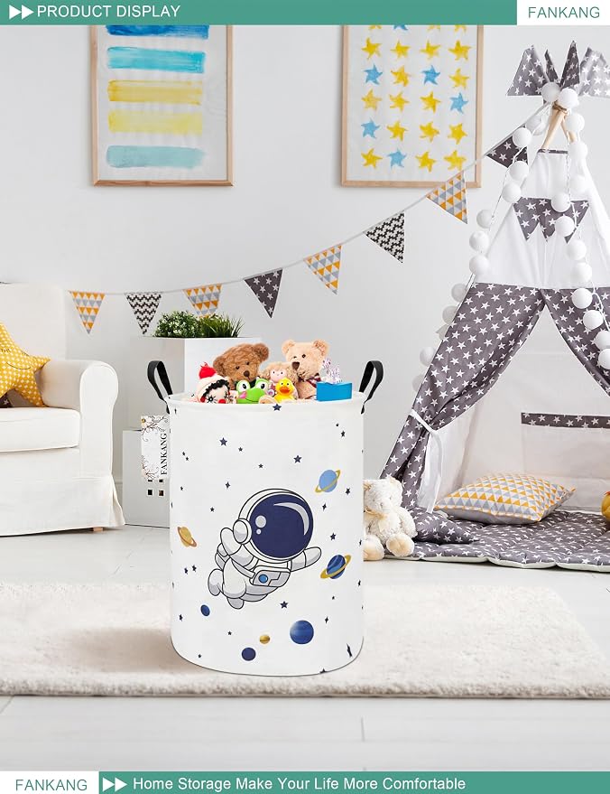 Astronaut Storage Bin Foldable Nursery Basket | Foldable with Waterproof PE Coating Organizer Bin for Kids Boys and Girls,Office,Bedroom,Clothes