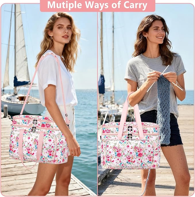 Crochet Organizer Bag with Yarn Holder, Large Yarn Storage for Accessories | 3PCS Crochet Knitting Bag with Accessory Pouch for Hooks, Needles, Travel Tote, Crochet Lovers, Gift for Crafters, No-Tangle