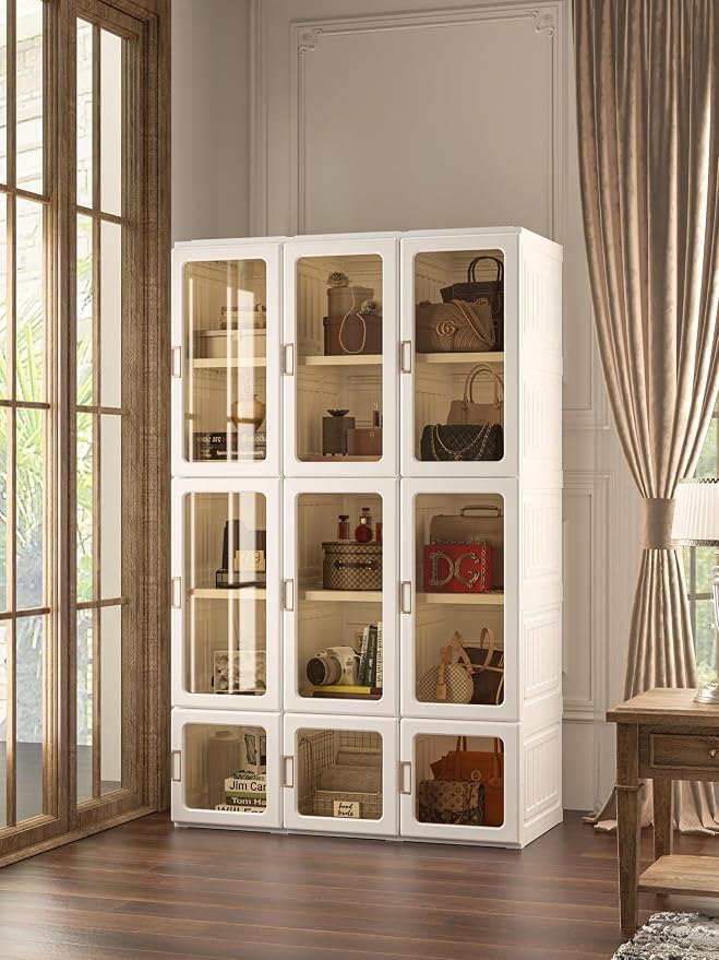 ANTBOX Portable Wardrobe Closet Storage Organizer for Clothes,Transparent Door Panels,Suitable for Living Room, Bedroom,Plastic Wardrobe with Magnetic Door and Easy Assembly 15 Cubes