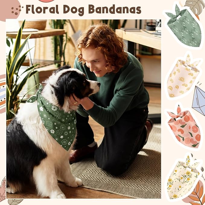 Sanwuta 60 Pcs Summer Bandana for Dog Bulk Flower Dog Bandanas Adjustable Dogs Bibs Triangle Scarf Pet Costume for Small to Large Pet(Flower, Large)