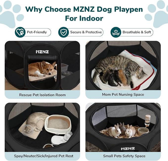 Dog Cat Small Animal Puppy Playpen Crate, Medium, Whole Black | Portable Pop Up Pet Cage Enclosure Tent Kennel Indoor Outdoor with Carrying Case, No Assembly, Camping Use