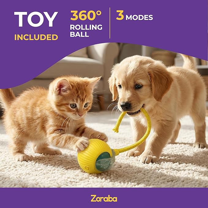 Automatic Cat Feeder - 2 in 1 Non Electric Auto Refill Station with Light Up Toy Ball Dog Food Dispenser for Small Dogs and Cats - Cat Food Dispenser and Automatic Dog Feeder for Kibble and Water